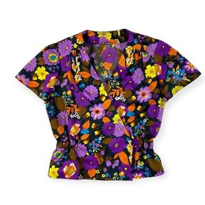 Vintage 1960's Handmade Purple Floral Peplum Top